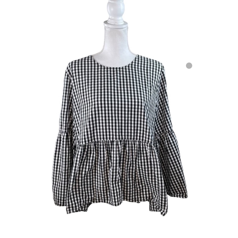 Who What Wear black and white gingham peplum hem top XXL